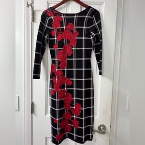 Vince Camuto Black and Red Floral Long Sleeve Dress